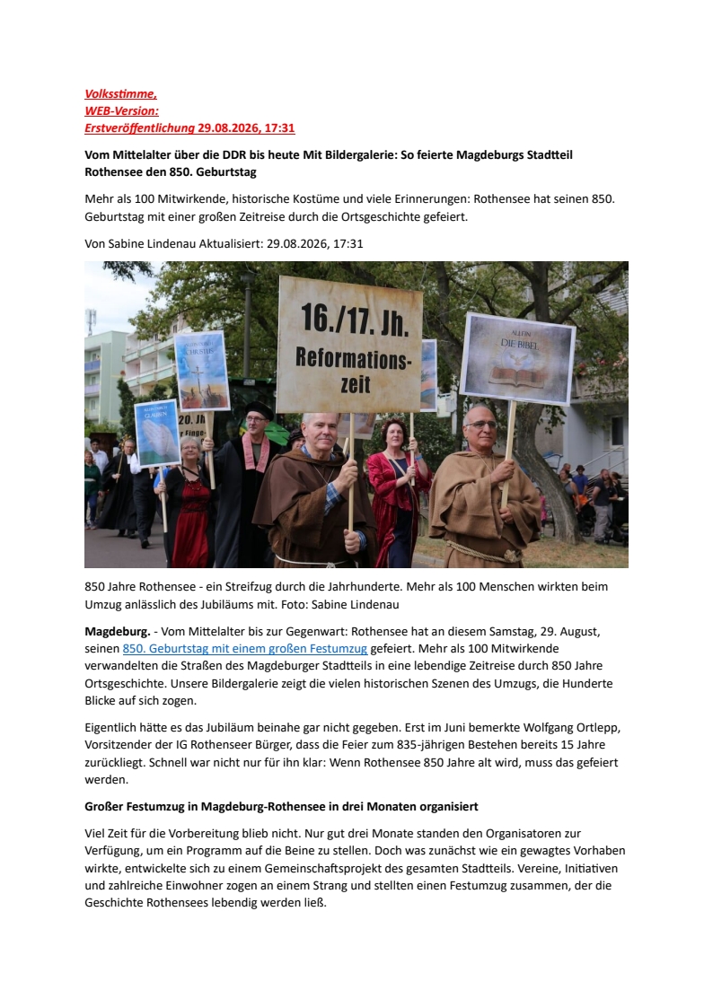 850 Jahre Rothensee 850 Jahre Rothensee